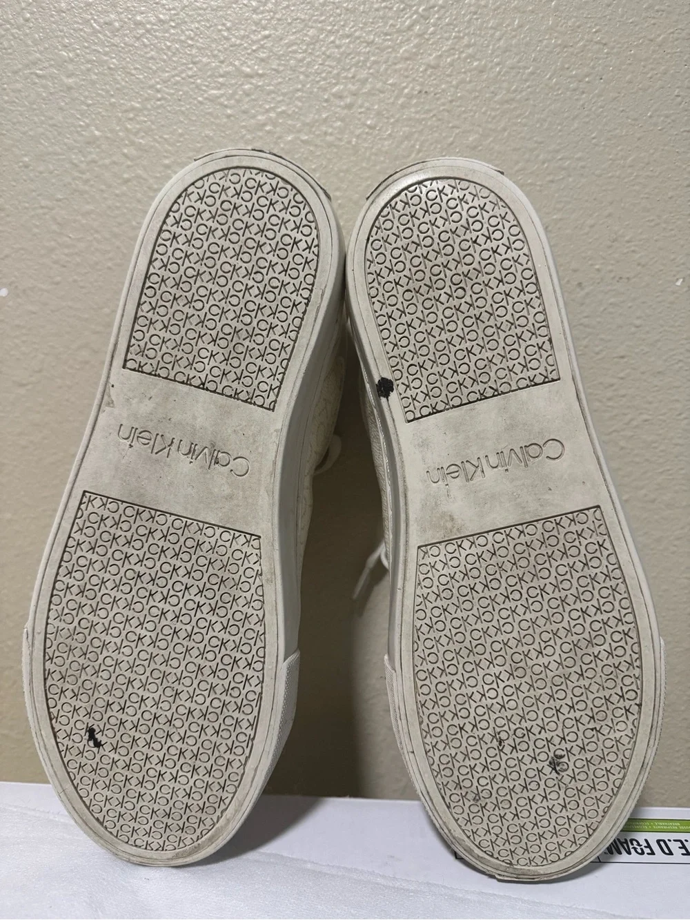 Calvin Klein Cream and Off-White Logo Low-Top Sneakers